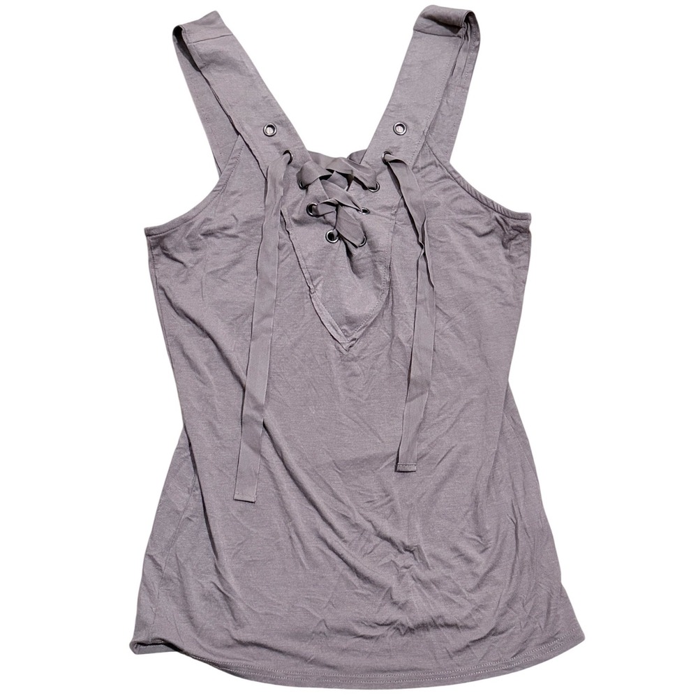 Gimmick by BKE Womens Tan Brown Lace Up V-Neck Tank Top Shirt Medium NEW